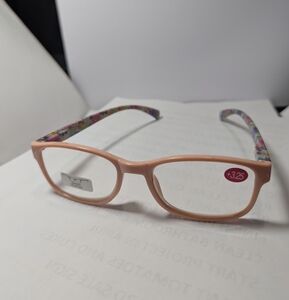 Reading Glasses Lite Pink & Pink Floral +3.25 Eyeglasses Spring Temples NWT